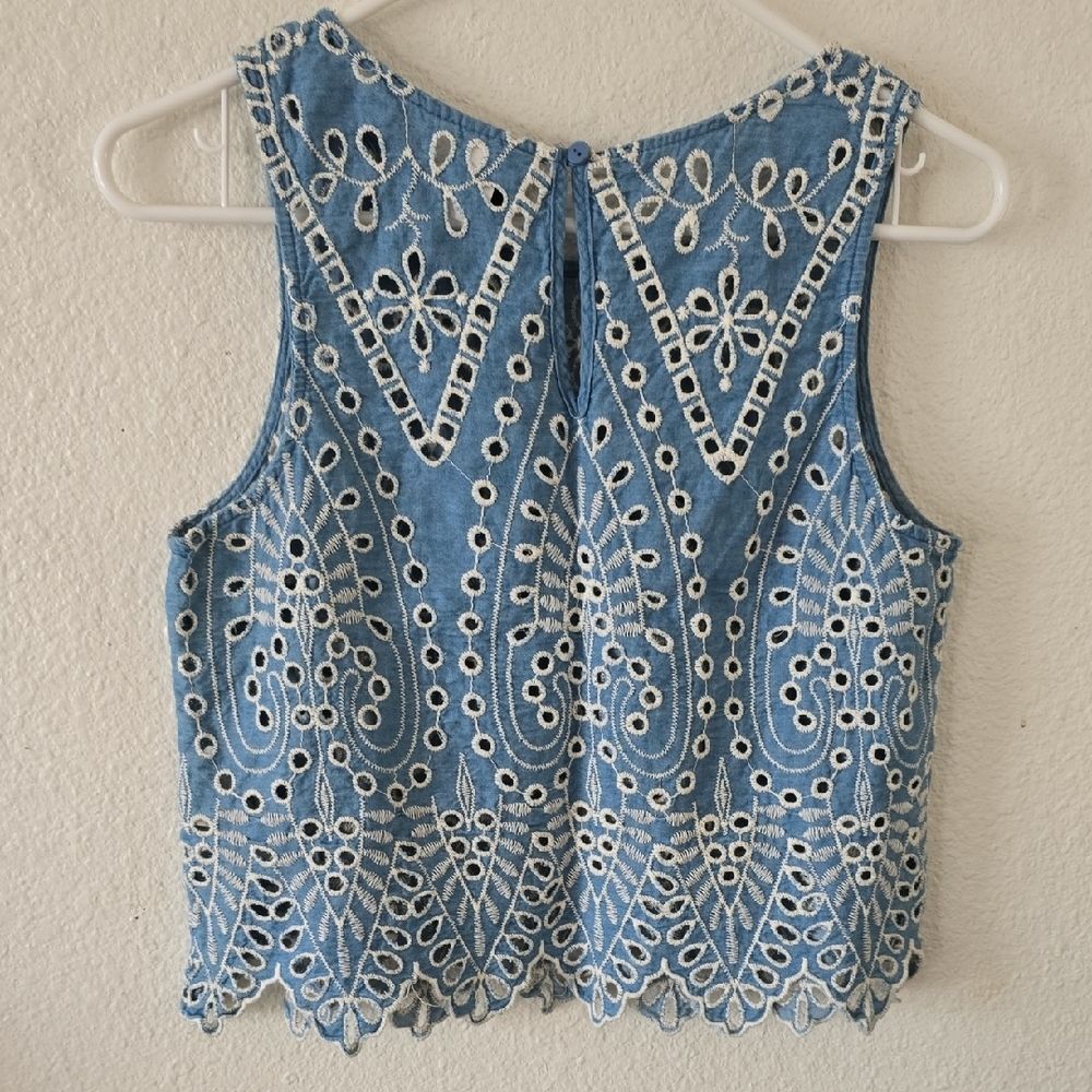 H&M Light Blue Embroidered Tank Top - Picture 3 of 4